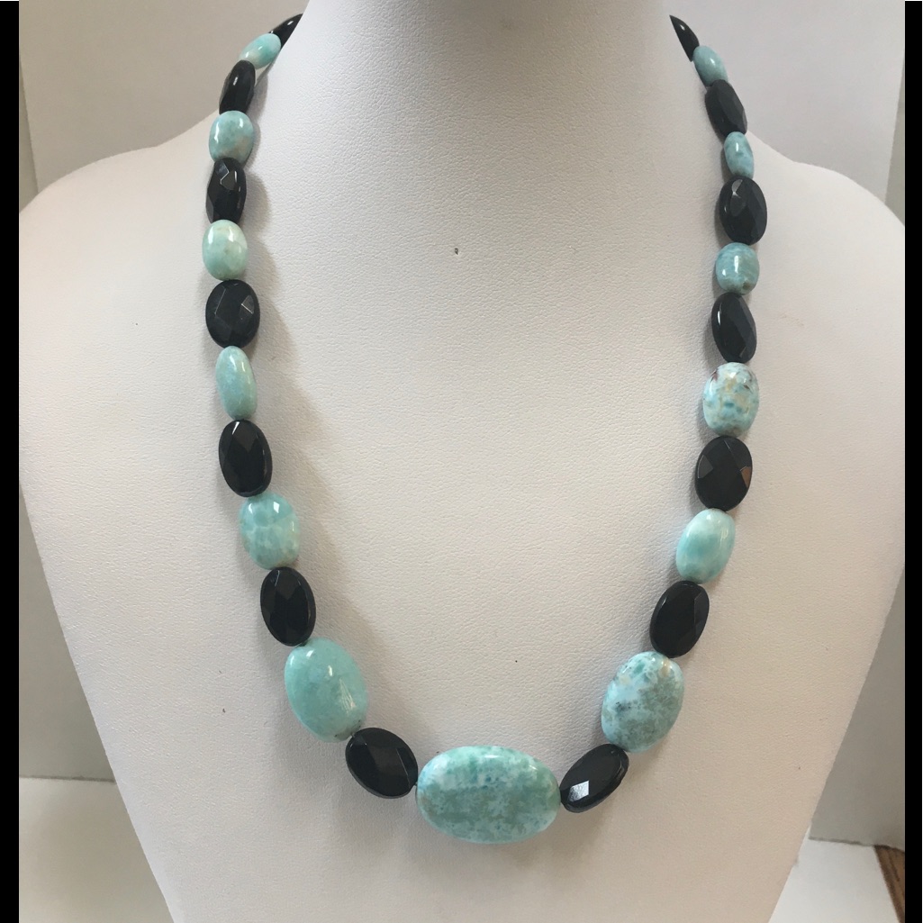 Larimar And Faceted Black Onyx Necklace